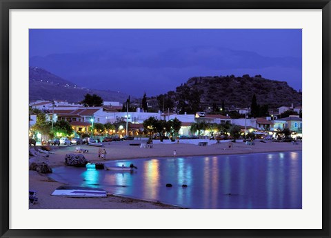 Framed Evening Harbor View, Stoupa, Messina, Peloponnese, Greece Print