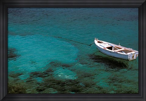 Framed Boat in Harbor, Lakonian Mani, Areolopi, Peloponnese, Greece Print