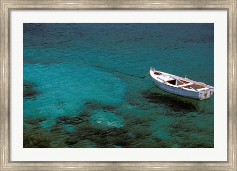 Framed Boat in Harbor, Lakonian Mani, Areolopi, Peloponnese, Greece Print