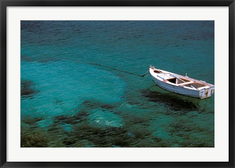 Framed Boat in Harbor, Lakonian Mani, Areolopi, Peloponnese, Greece Print