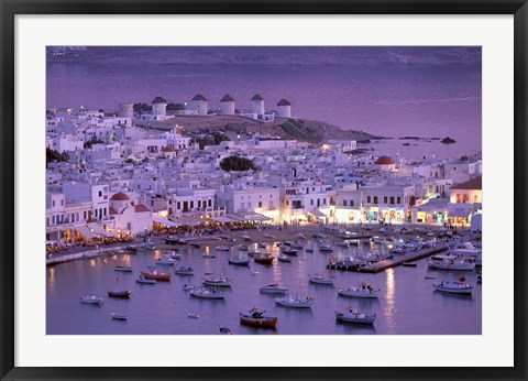 Framed Overview of Mykonos Town harbor, Mykonos, Cyclades Islands, Greece Print