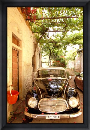 Framed Old Automobile Sedan, Kardamyli, Messina, Peloponnese, Greece Print