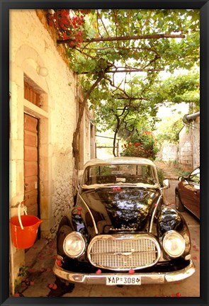 Framed Old Automobile Sedan, Kardamyli, Messina, Peloponnese, Greece Print