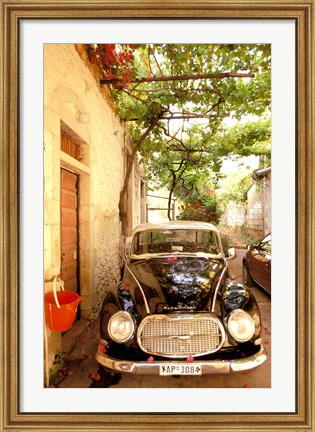 Framed Old Automobile Sedan, Kardamyli, Messina, Peloponnese, Greece Print