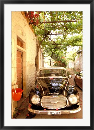 Framed Old Automobile Sedan, Kardamyli, Messina, Peloponnese, Greece Print