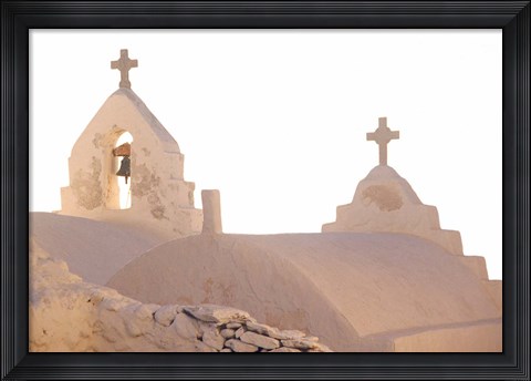 Framed Bell of Greek Orthodox Church, Mykonos, Cyclades, Greece Print
