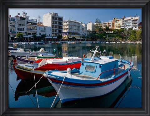 Framed Boats on The Lake, Agios Nikolaos, Crete, Greece Print