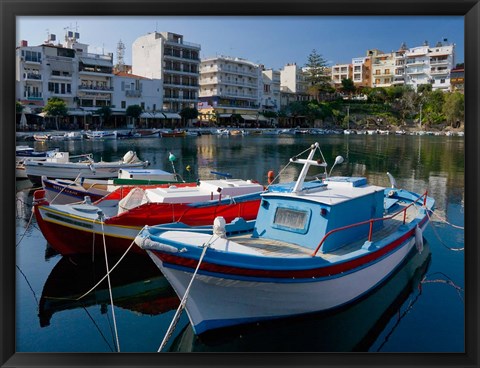 Framed Boats on The Lake, Agios Nikolaos, Crete, Greece Print