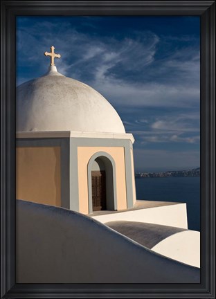Framed Church Dome Against Sky, Santorini, Greece Print