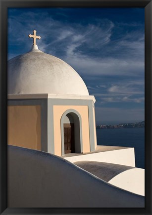 Framed Church Dome Against Sky, Santorini, Greece Print