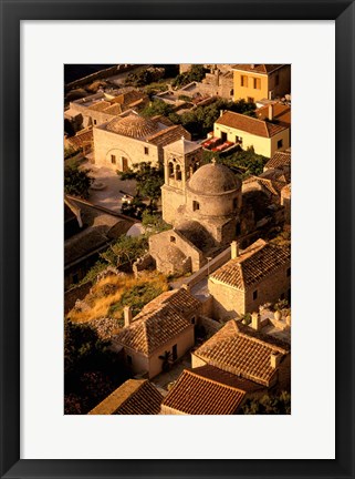 Framed Town View from Cliffs, Monemvasia, Lakonia, Greece Print