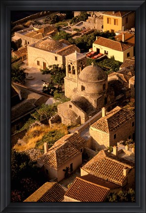 Framed Town View from Cliffs, Monemvasia, Lakonia, Greece Print