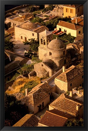 Framed Town View from Cliffs, Monemvasia, Lakonia, Greece Print