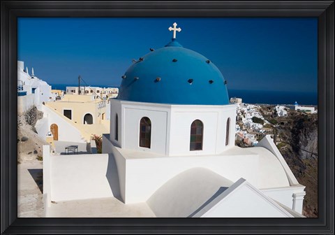 Framed Blue Domed Church, Imerovigli, Santorini, Greece Print