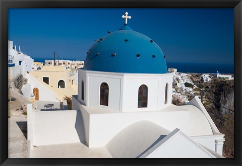 Framed Blue Domed Church, Imerovigli, Santorini, Greece Print