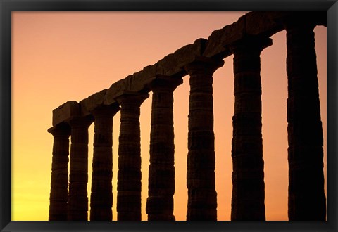 Framed Temple of Poseidon Columns at Sunset, Cape Sounion, Attica, Greece Print