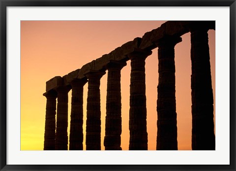 Framed Temple of Poseidon Columns at Sunset, Cape Sounion, Attica, Greece Print