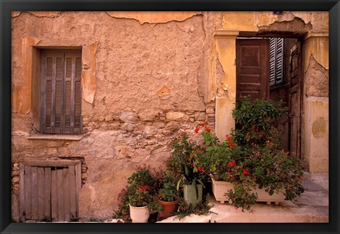 Framed Colorful Architecture on Anafiotika Hill, Athens, Greece Print