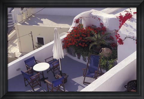Framed Patio of Hotel Between Fira and Imerovigli, Greece Print