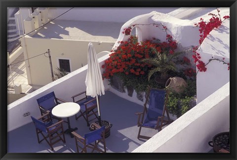 Framed Patio of Hotel Between Fira and Imerovigli, Greece Print