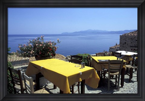 Framed Outdoor Restaurant, Monemvasia, Greece Print