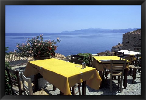 Framed Outdoor Restaurant, Monemvasia, Greece Print