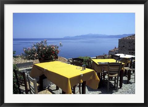 Framed Outdoor Restaurant, Monemvasia, Greece Print