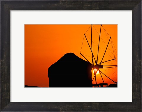 Framed Sunrise with Mykonos Windmills, Mykonos, Cyclades Islands, Greece Print