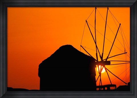 Framed Sunrise with Mykonos Windmills, Mykonos, Cyclades Islands, Greece Print