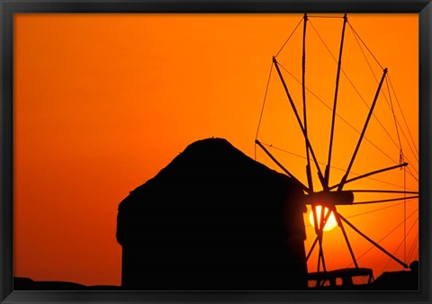 Framed Sunrise with Mykonos Windmills, Mykonos, Cyclades Islands, Greece Print