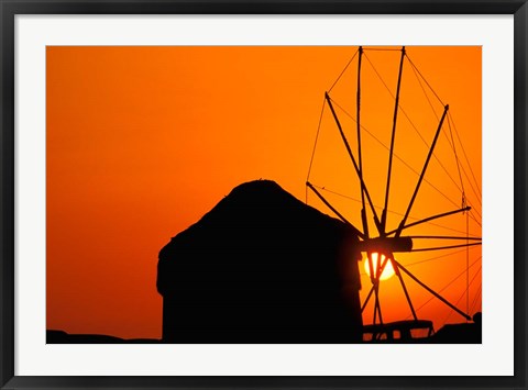 Framed Sunrise with Mykonos Windmills, Mykonos, Cyclades Islands, Greece Print