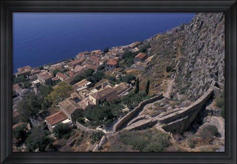 Framed View from Upper to Lower Village, Monemvasia, Greece Print