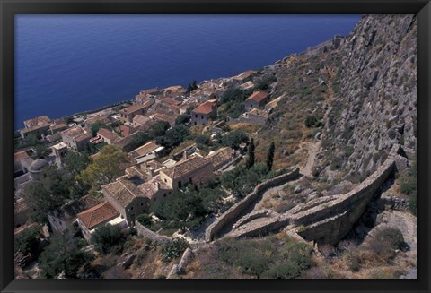 Framed View from Upper to Lower Village, Monemvasia, Greece Print