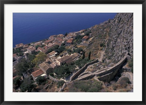 Framed View from Upper to Lower Village, Monemvasia, Greece Print