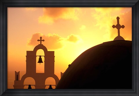 Framed Kimisis Theotokov Church at Sunset, Thira, Santorini, Cyclades Islands, Greece Print
