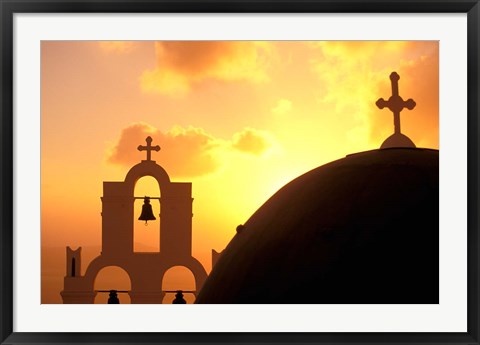 Framed Kimisis Theotokov Church at Sunset, Thira, Santorini, Cyclades Islands, Greece Print