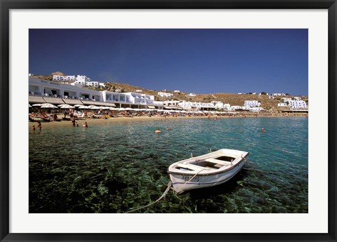 Framed Platis Gialos Beach, Mykonos, Cyclades Islands, Greece Print