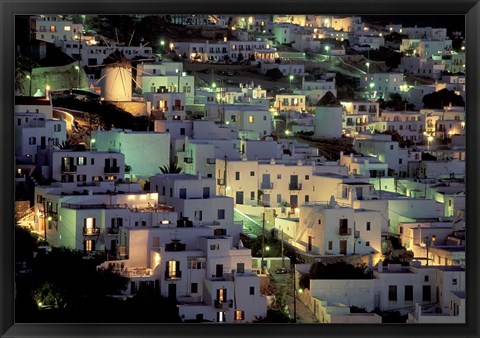 Framed Hilltop Buildings at Night, Mykonos, Cyclades Islands, Greece Print