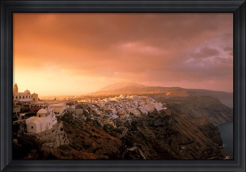 Framed Town View at Dawn, Thira, Santorini, Cyclades Islands, Greece Print