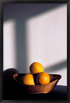 Framed Oia, Santorini, Greece, Oranges in a Basket Print