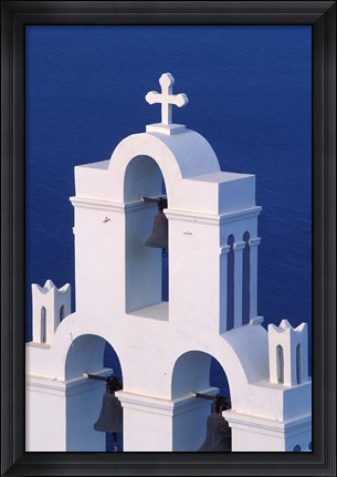 Framed Coastal Bell Towers, Santorini, Greece Print