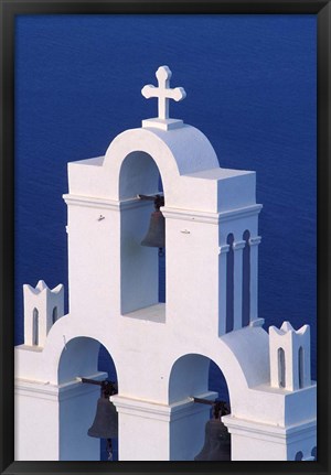 Framed Coastal Bell Towers, Santorini, Greece Print