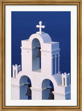 Framed Coastal Bell Towers, Santorini, Greece Print