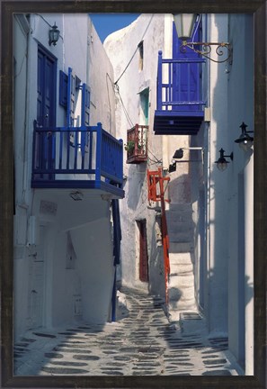 Framed Cobblestone Alley, Santorini, Greece Print