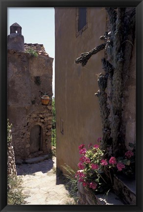 Framed Narrow cobblestone Pathway, Monemvasia, Greece Print