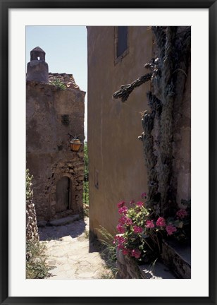 Framed Narrow cobblestone Pathway, Monemvasia, Greece Print