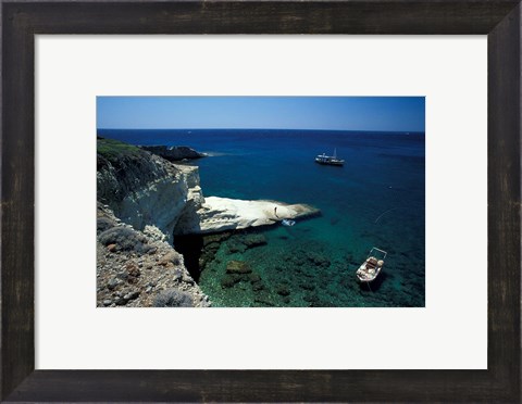 Framed Gerontas, White Sandstone Rock of Aegean Sea, Milos, Greece Print