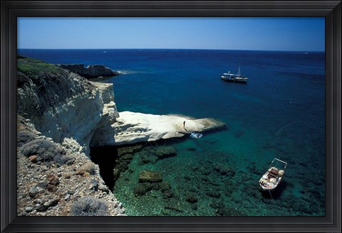 Framed Gerontas, White Sandstone Rock of Aegean Sea, Milos, Greece Print