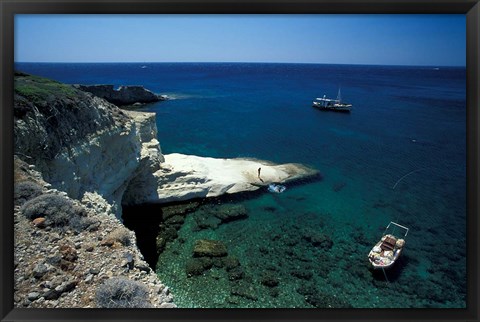 Framed Gerontas, White Sandstone Rock of Aegean Sea, Milos, Greece Print