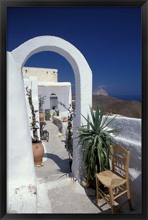 Framed Chora Houses, Blue Aegean Sea, and Agave Tree, Cyclades Islands, Greece Print